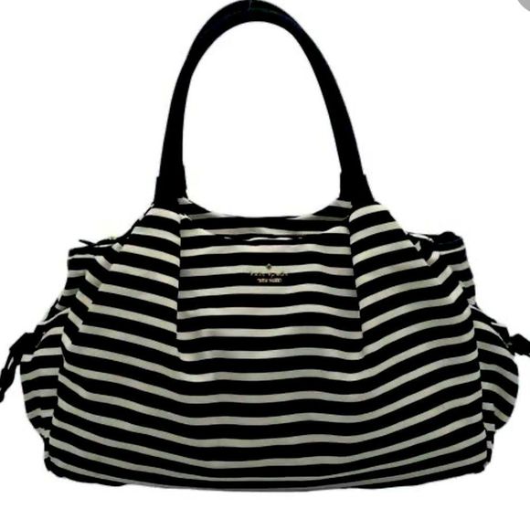 kate spade Handbags - Kate Spade Black/White Striped 'Karen' Pleated Nylon Satchel Purse Shoulder bag